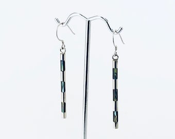 Abalone Silver Earrings, Long Thin Tube, Natural Abalone Earrings, Sterling Silver Earrings, Everyday Wear