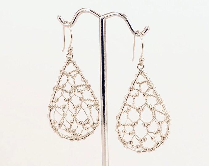 Teardrop Earrings, Basket Sterling Silver Earrings, Dangle ,Drop Earrings,Silver Basket Earring