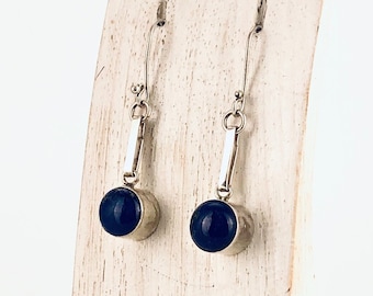 Lapis Lazuli Earrings, Blue Round Earrings, Sterling Silver, Silver Lapis Jewellery,Blue Earrings, Dangle Blue Earrings