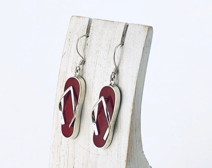 Red Coral Sandal Earrings,Sterling Silver Earrings,Red Drop Earrings, Sandal Earrings, Summer Earrings, Sandal Drop Earrings, Beach Earrings