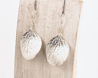 Silver Leaf Earrings, Sterling Silver Leaf Earring, Leaf Drop Earrings, Shiny Leaf Earrings,
