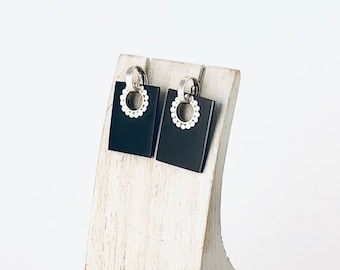 Buffalo Horn Earrings, Rectangle Earrings, Geometric Earrings, Sterling Silver Horn Earrings, Silver Horn Earrings
