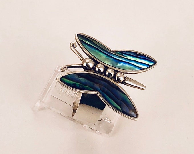 Butterfly Ring, Natural Abalone Butterfly Ring, Sterling Silver925 , Garden Lover, Silver Butterfly Ring, Silver Abalone Butterfly