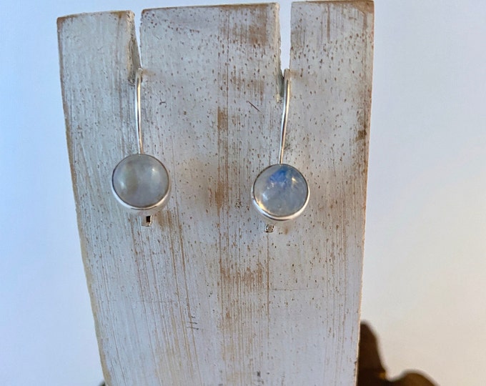 Rainbow Moonstone Earrings, Drop moonstone Earrings, Sterling Silver Earrings,Drop Moonstone, Minimalist Round Earrings,Everyday Wear