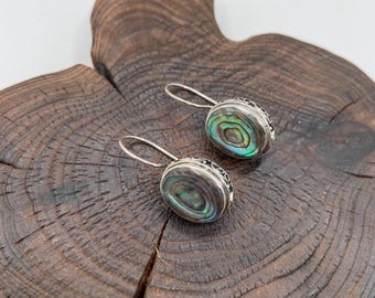 Abalone Shell Earrings, Natural Abalone, Oval Abalone Earrings, Dangle Earrings,Silver 925, Medium Size