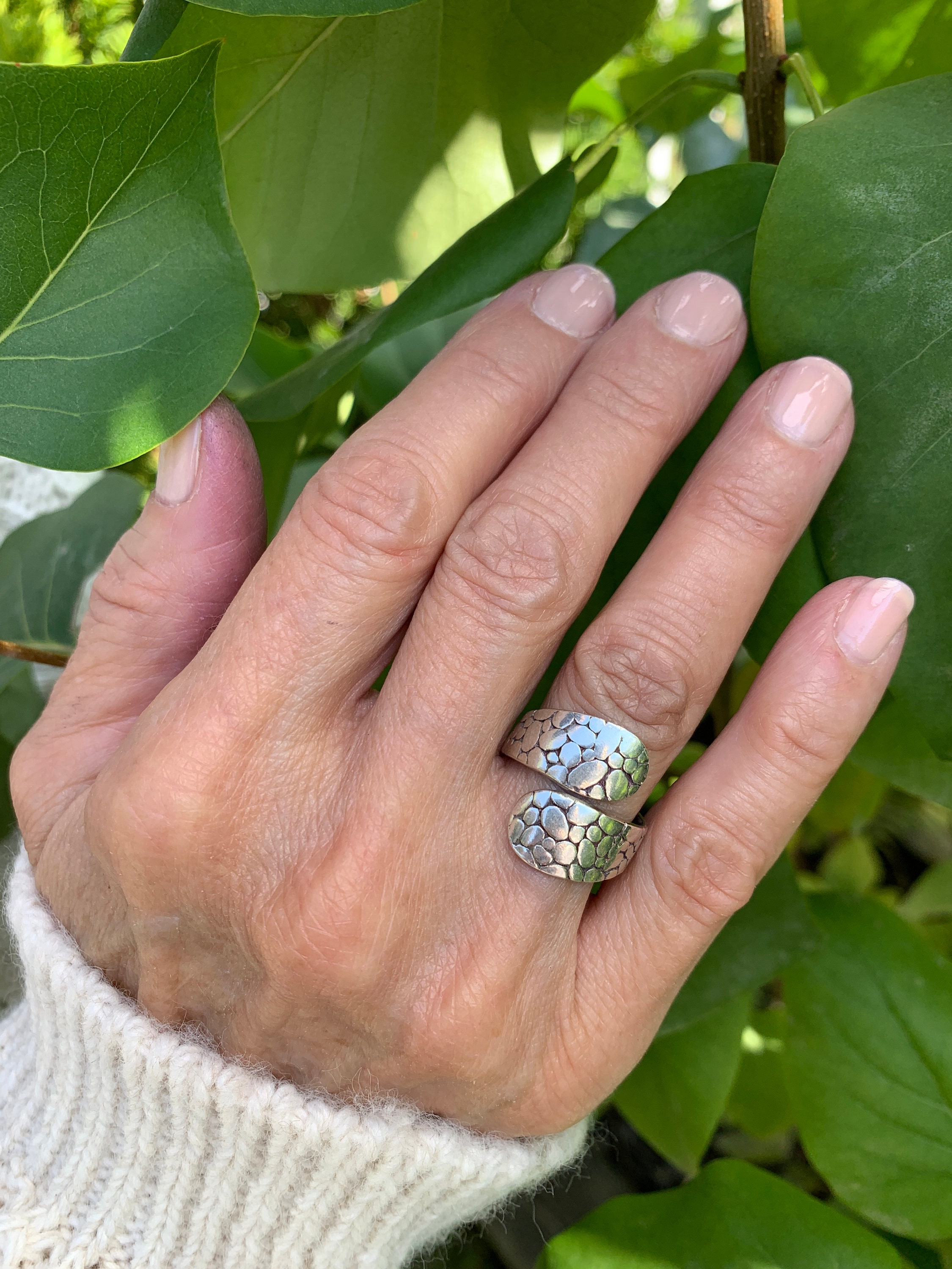 Silver Ring, Bubble Wrap Silver Ring, Boho, Adjustable Ring