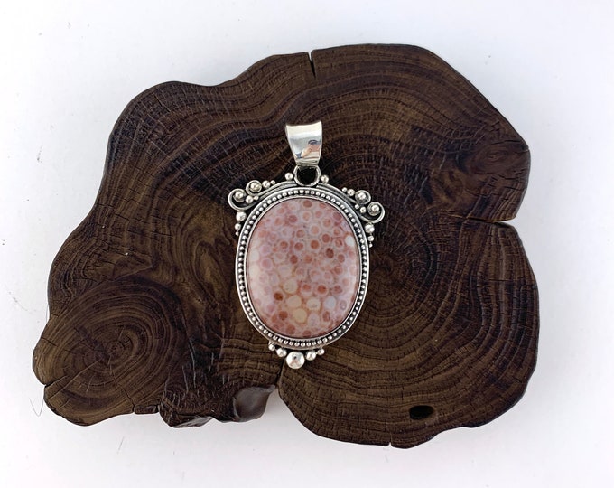 Agate Pendant,Fossil Agate Sterling Silver,Oval Agate Necklace, Agate Stone, Large  Agate Jewellery, Silver Pendant