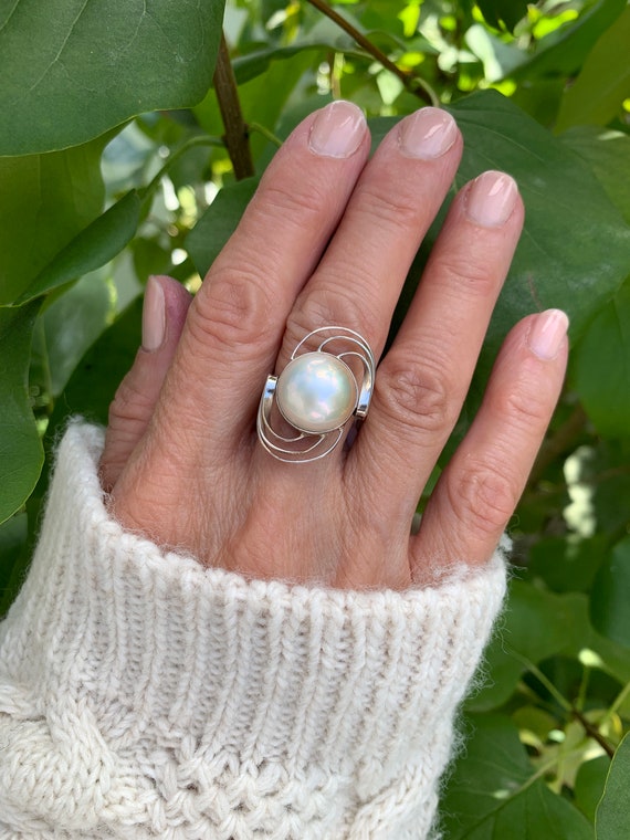 Mini 4mm white pearl and tiny crystal cherry blossom ring – Freshwater  Creations