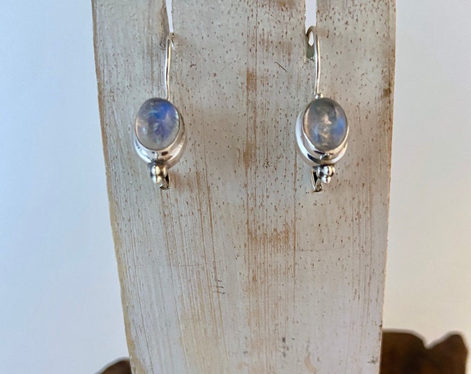 Rainbow Moonstone  Earrings,Oval Silver Earrings,Minimalist Oval Earrings,Dainty Earrings,Everyday Wear,Drop Earrings