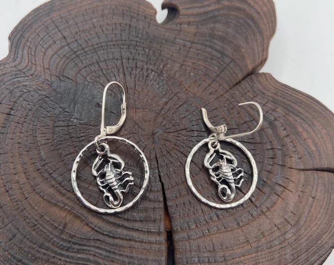 Sterling Silver Scorpion Earrings, Scorpion in Hoop,Dangle Scorpion,Zodiac Scorpion,Animal Earrings