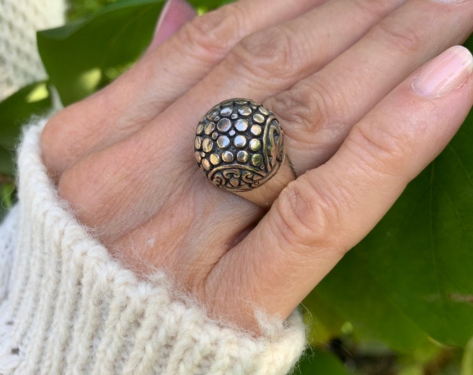 Dome Silver Ring, Sterling silver ring, Silver dots Ring, Silver Round Rings