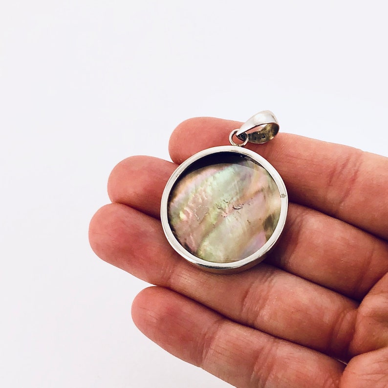 Happy Buddha Pendant in Light Grey Mother of Pearl and Sterling Silver
