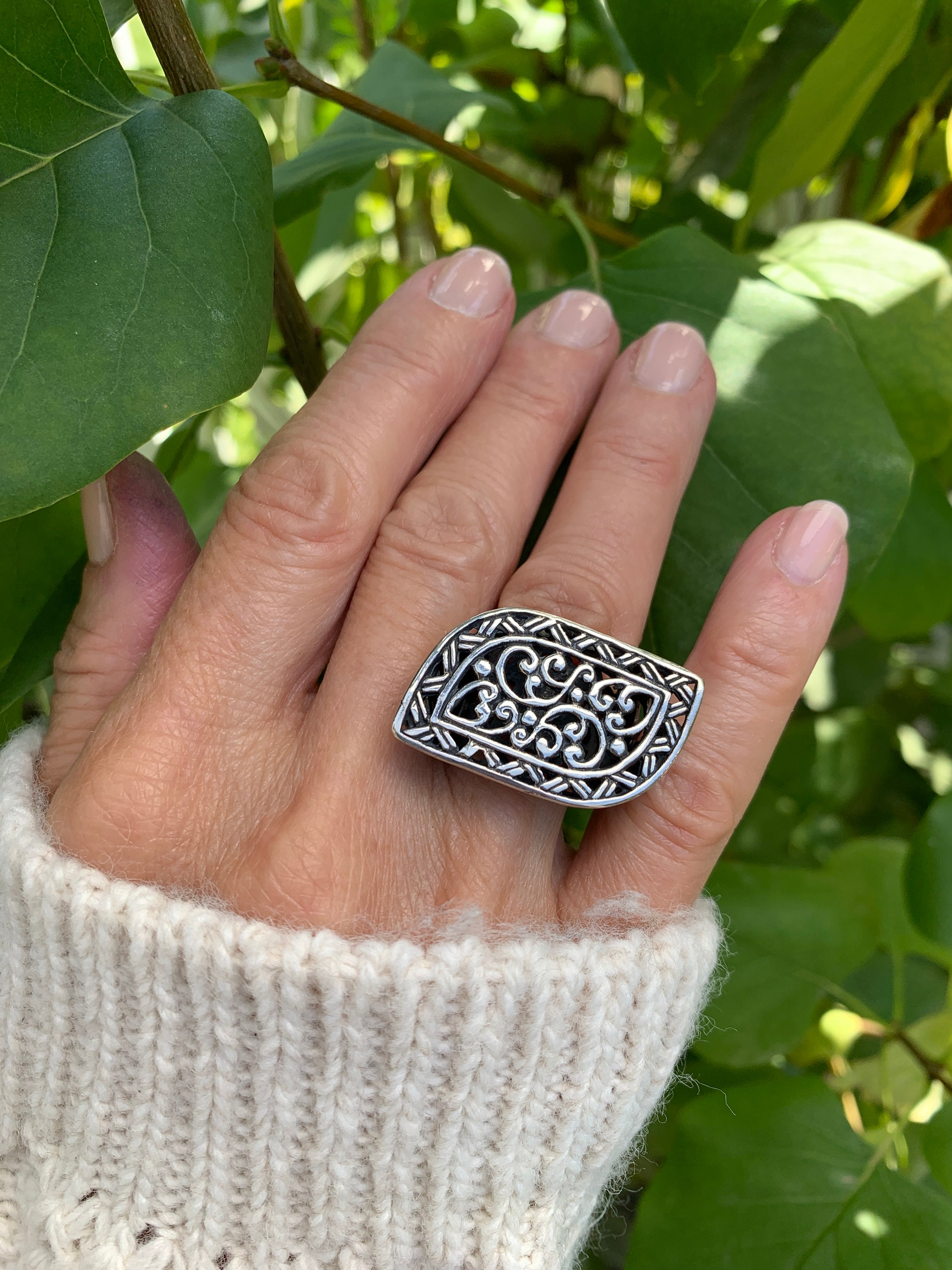 Wire Wrap silver Ring, unique ring of continuous flowing to form tree lines