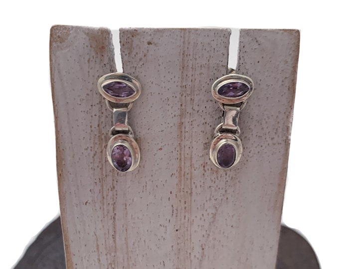 Silver Amethyst Stud Earrings, Sterling Silver 925, Amethyst Dangle, Stud Amethyst Stone, February Birthstone