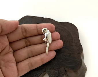 Parrot Brooch, Silver Parrot Pin, Sterling Silver Parrot Brooch, Silver Bird Pin, Tropical Bird Pin