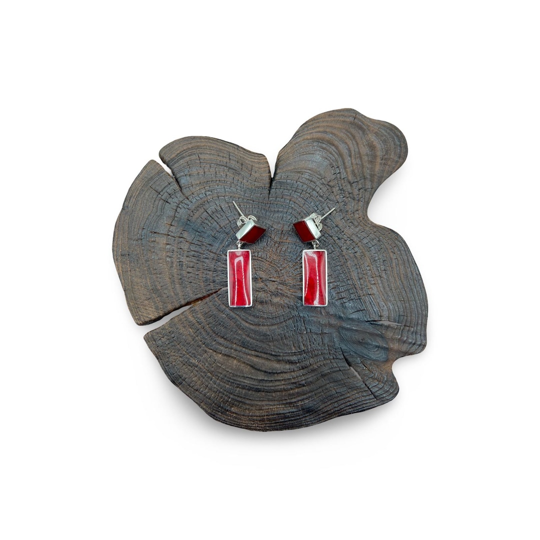 Rectangular Red Earrings Red Coral Earrings, Rectangle Red Coral, Stud and Dangle Coral Earring ...