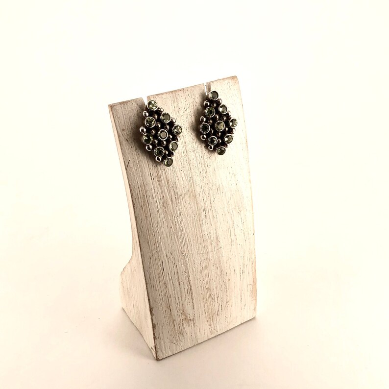Light green rhombus peridot stone sterling silver earrings