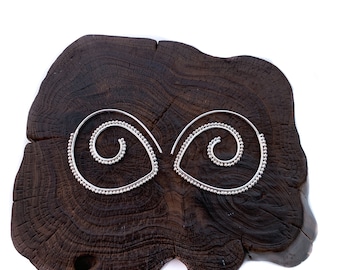Silver Hoop Earrings, Tribal Chic Earrings, Large Hoop Earrings, Bohemian Hoop, Dainty Dot Hoop, Silver 925