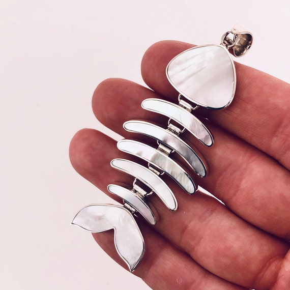 Fisk Skeleton Necklace Mother Of Pearl Fish Pendant - Fish Skeleton Pendant