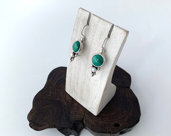 Malachite Earrings, Green Malachite Silver Earrings, Round malachite, Solid Silver 925, Malachite Jewelry