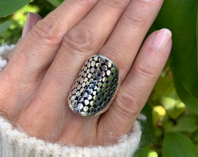 Stunning Dotted Silver Ring, Chunky Silver Ring, Solid Silver 925 Ring, Silver Ring, Statement Silver Ring