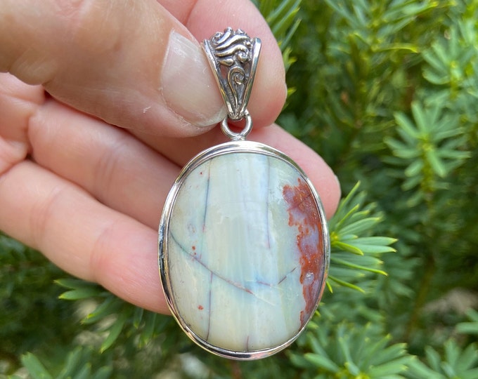 Agate Pendant, Agate Stone Jewellery, Sterling Silver Agate Pendant, Light Green Oval Pendant, Large Oval Pendant,