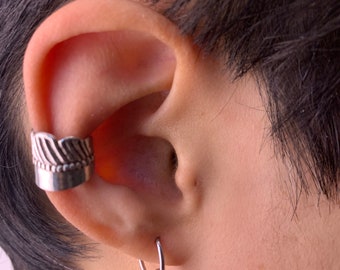 Ear Cuff, Sterling Silver Ear Cuff, Wrap Ear Cuff, No Piercing, Dots, Line, Wave.