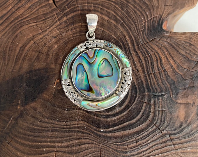 Abalone Pendant,Sterling Silver Abalone,Abalone Necklace, Natural Abalone Pendant,Round Abalone Pendant