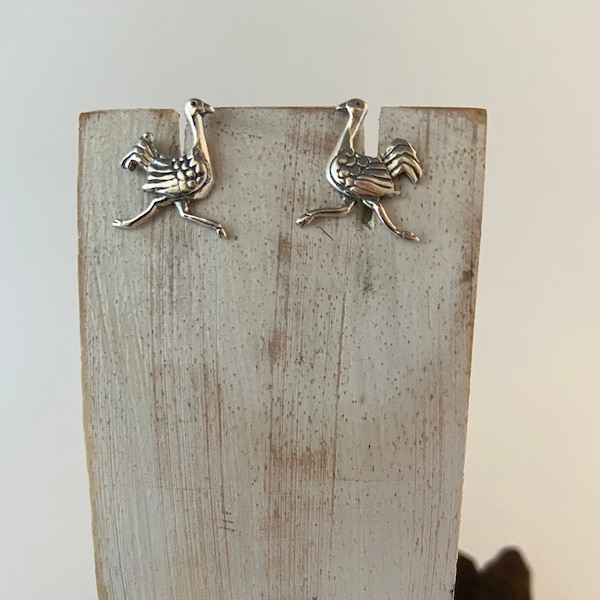 Ostrich Stud, Silver Ostrich Earrings, Sterling Silver Stud Earrings, Bird Earrings, Flying Bird Jewelry, Animal Earrings,Animal Stud