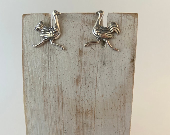 Ostrich Stud, Silver Ostrich Earrings, Sterling Silver Stud Earrings, Bird Earrings, Flying Bird Jewelry, Animal Earrings,Animal Stud