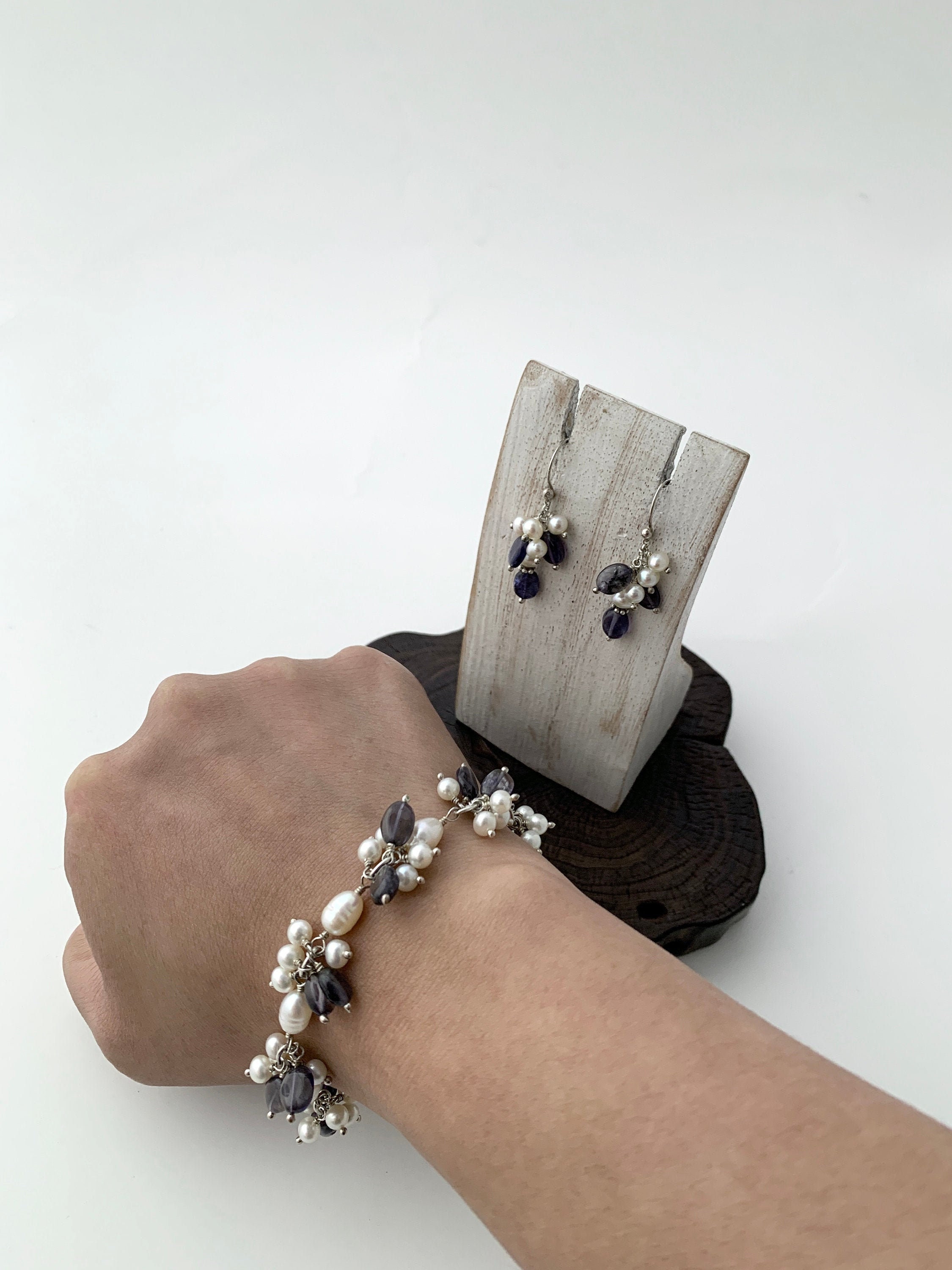 Pearl bracelet earring set deals