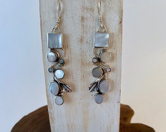 Stunning Mother of Pearl Earrings,Assorted Shapes,Square and Oval Mother of Pearl,White Shell Earrings,Long White Shell Earrings,Drop