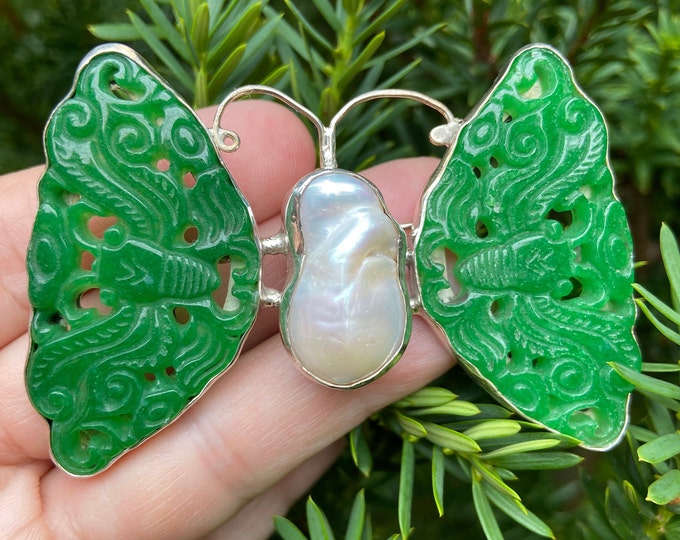 Sterling Silver Butterfly, Carved Jade Butterfly, Jade Brooch, Jade Butterfly Pin, Butterfly Lover, Stunning Jade Brooch, Butterfly Pendant