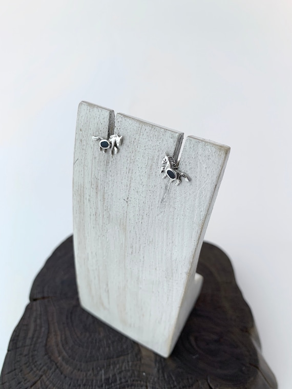 Unicorn Studs, Sterling Silver Stud Earring, Blac… - image 1