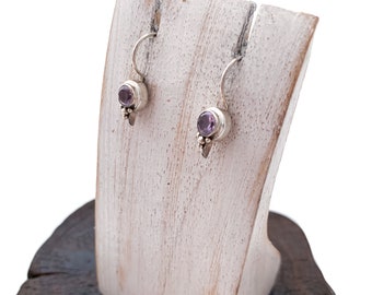 Amethyst Earrings, Circle Gemstone, Sterling Silver Drop Amethyst, Round Amethyst Stone, February Birthstone
