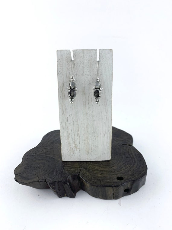 Moon Stone and Smokey Drop Earrings, Sterling Silver Oval Smokey,Brown Quartz Earrings, Moon Stone Earrings