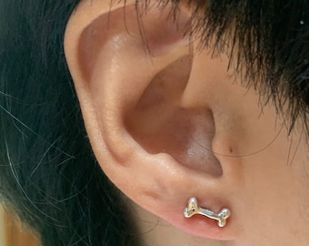 Little Dog Bone Sterling Silver Stud Earrings, Tiny Bone Jewelry, Minimalist Dog Studs, Dog Gifts, Dog Lovers