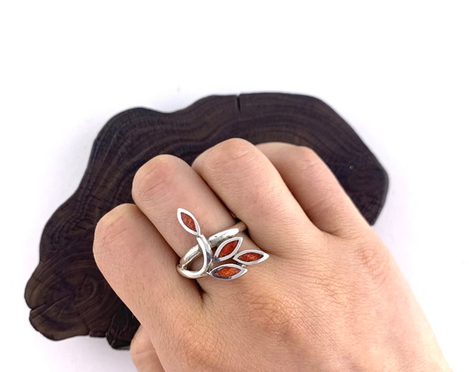 Silver Leaf Ring, Coral Leaf Vine Ring, Tree Branch Ring, Silver Branch Ring,Vine Ring