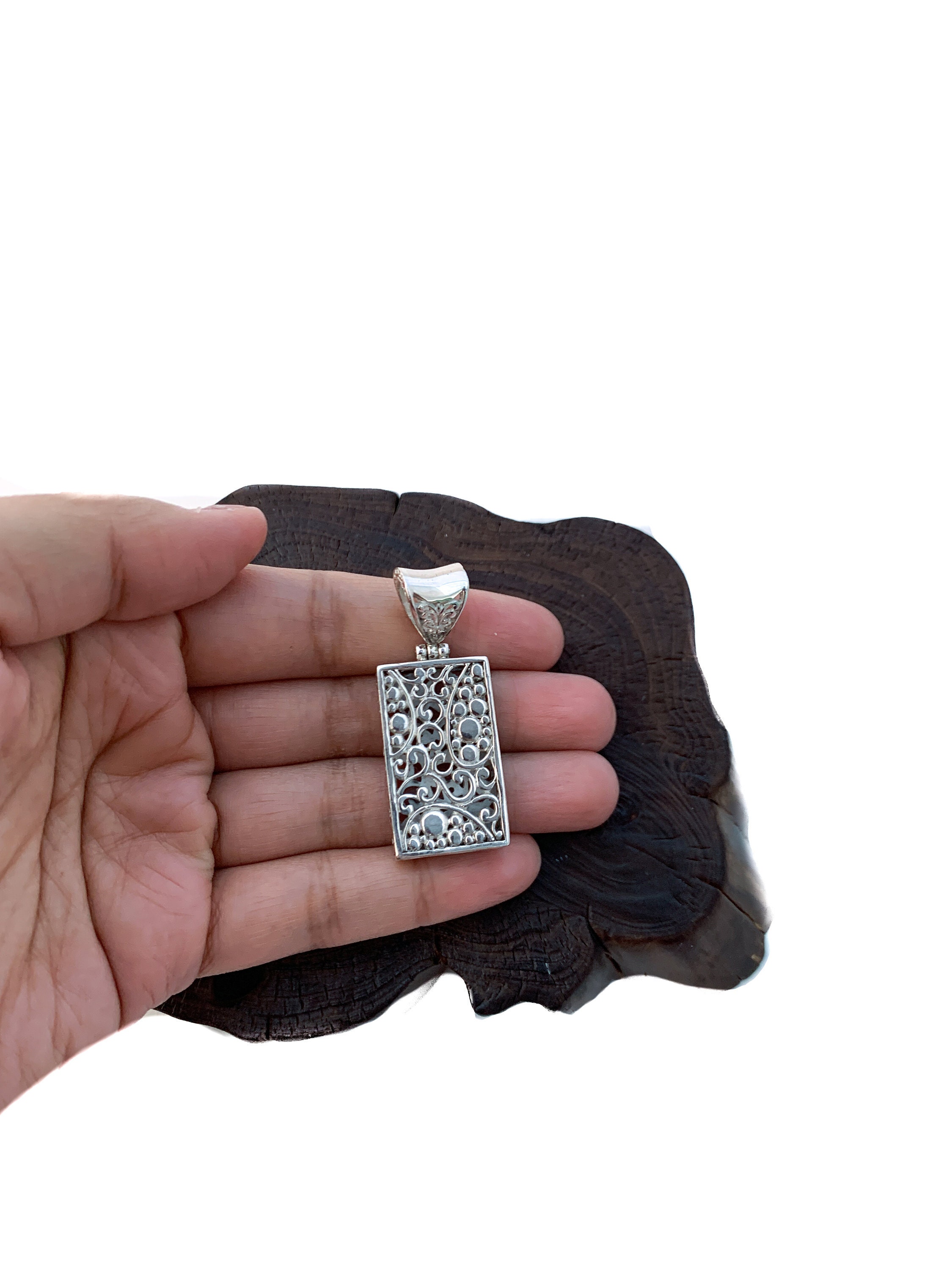 Silver Pendant Rectangular Pendant Stunning Intricate Etsy