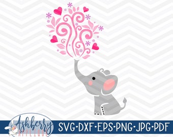 Elephant Blowing Hearts SVG/DXF Cut File - Instant Download - Vector Clipart - Nursery Wall Art - Baby Elephant - Cricut - Silhouette