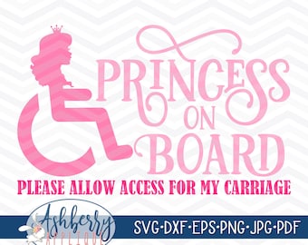 Principessa a bordo File di taglio SVG/DXF, Download istantaneo, Portatori di handicap, Sedia a rotelle, Clipart vettoriale, Stampabile, Decalcomania, Ferro da stiro, PNG, Download