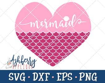 Mermaid Heart SVG/DXF Cut File - Instant Download - Vector Clipart - Iron On Shirt Decal - Cricut - Silhouette - Mermaid - Mermaid Tail