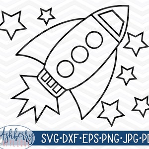 Rocket Ship Coloring Page SVG/DXF Cut File, Instant Download, Commercial Use, Vector Clipart, Iron On, Sublimation, Printable, Outer Space