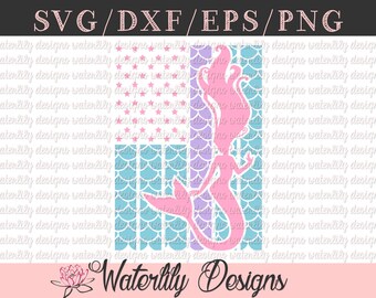 Mermaid American Flag SVG/DXF Cut File - Instant Download - Vector Clipart - Iron On Shirt Decal - Cricut - Silhouette - Mermaid Scales