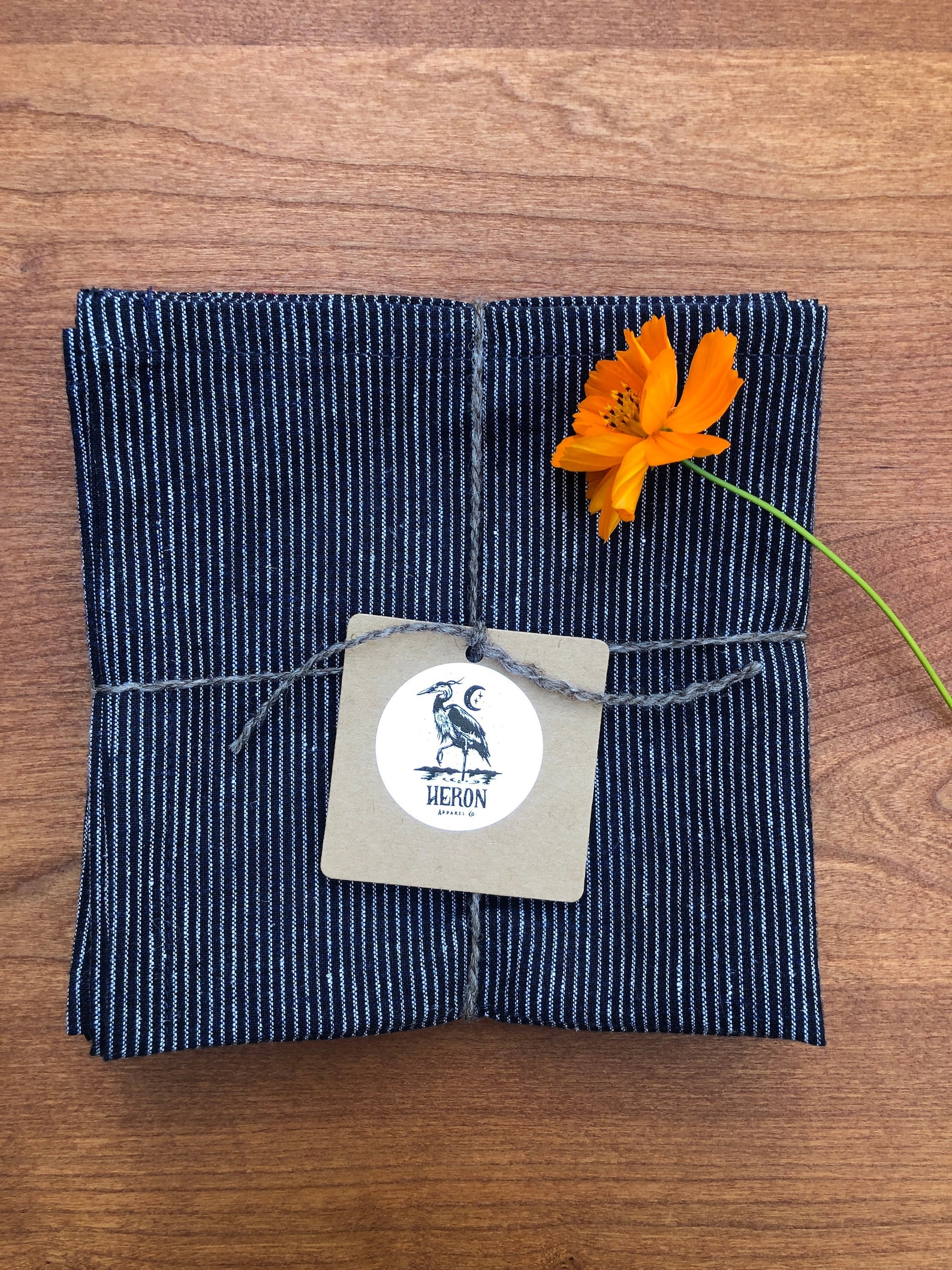 Hemp Organic Cotton Napkins: Navy Pinstripe, Set of Four