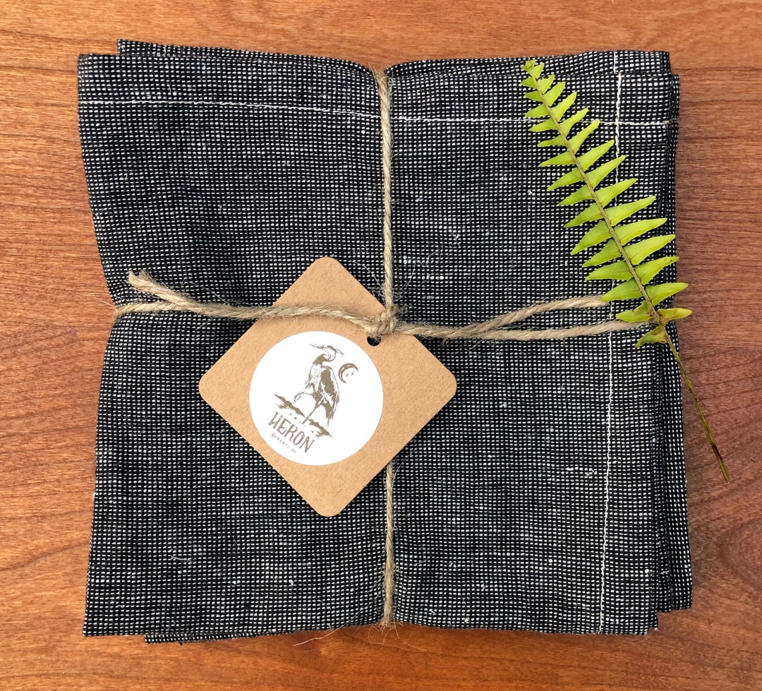 ECOFRIENDLY NAPKINS Recycled Hemp Organic Cotton Napkins Classic Black and White Zero Waste