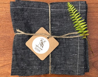 Hemp Organic Cotton Napkins: Black and White, Zero Waste (Set of 4)
