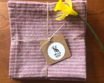 Hemp Organic Cotton Napkins: Red and White Striped Kitchen Linens (Set of Four)