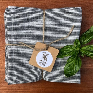 ECO-FRIENDLY NAPKINS | hemp + organic cotton fabric | classic grey pinstripes | zero waste | kitchen linens | handmade | gift ideas