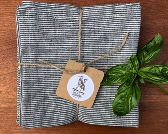 ECO-FRIENDLY NAPKINS | hemp + organic cotton fabric | classic grey pinstripes | zero waste | kitchen linens | handmade | gift ideas